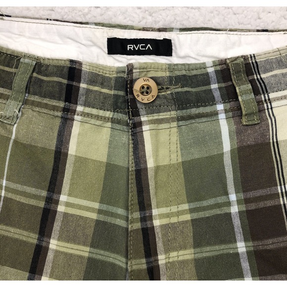 Y2K RVCA Cargo Shorts Mens 33 Plaid Street Baggy Preppy Grunge Retro Surf Cotton - Picture 1 of 15